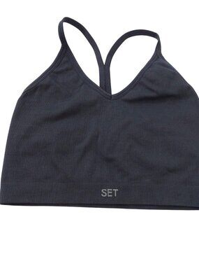 Set Active Womens Gray Ribbed Racerback Sports Bra Spaghetti Strap Size S Gym